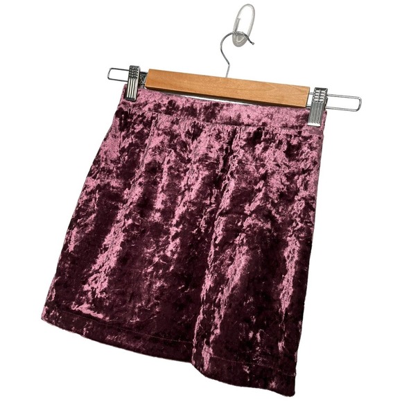 New Nordstrom Abound Crushed Velvet Velour Mini Retro 90s Y2K Skirt Burgundy XXS - Picture 3 of 12